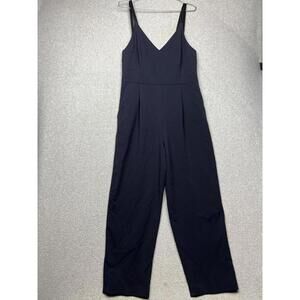 French Connection Pleated Jumpsuit Womens 10 Navy Minimalist Career Work Office